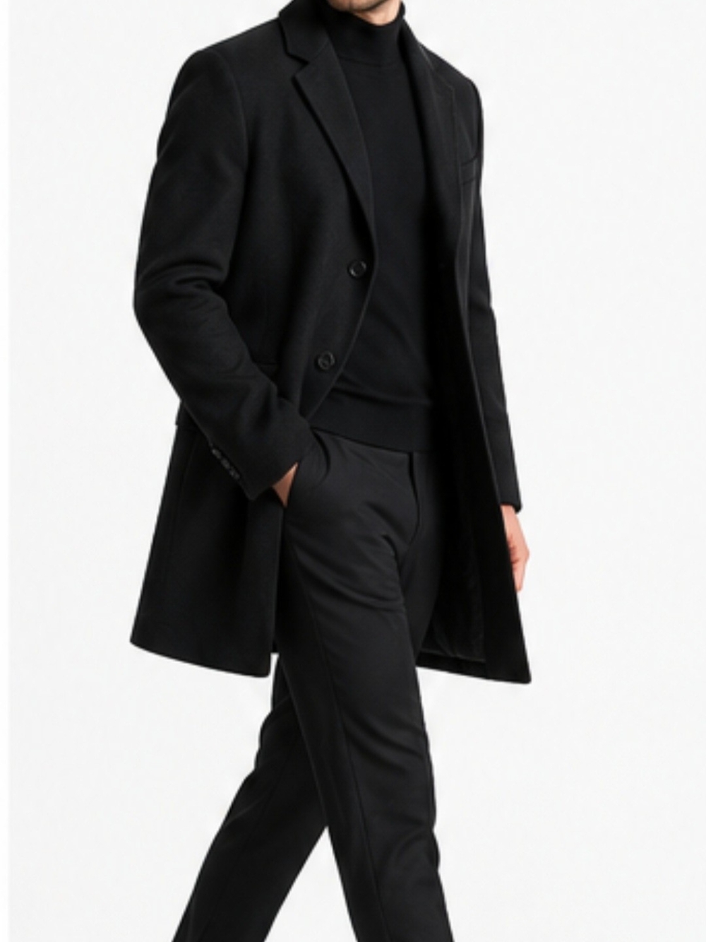 Express Men's Black Wool-Blend Overcoat